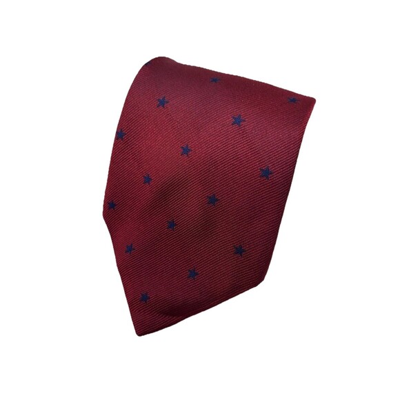 Tommy Hilfiger Men's Silk Tie Red with Navy Blue Stars 57.5" x‎ 3.5" - Picture 2 of 7